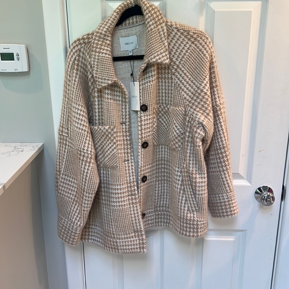 Anthropologie Greylin Houndstooth Shirt Jacket